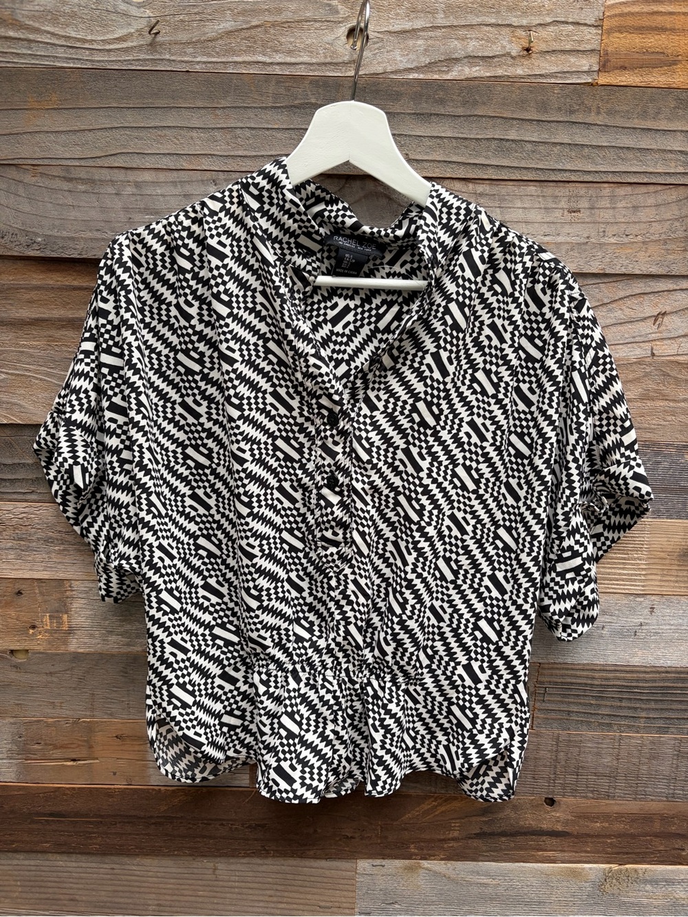 Rachel Zoe Black and White Geometric Button-Front Shirt